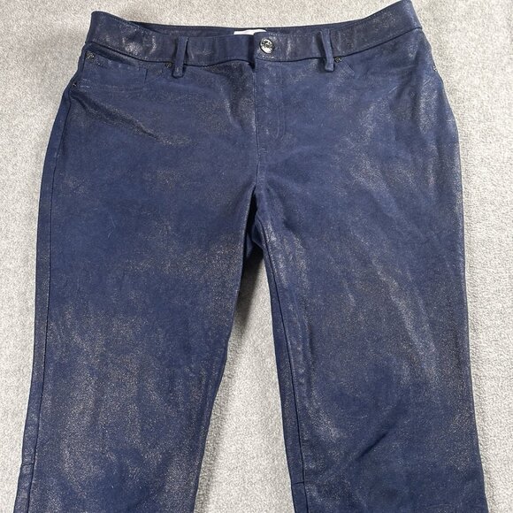 Chicos Metallic Faux Suede Navy Pull On Slim Pants Size 0.5 (Fits 6) - Picture 3 of 16